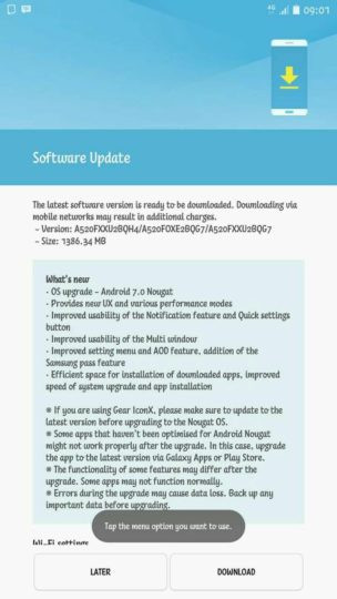 Update Android Nougat untuk Samsung Galaxy A7 (2017) Digulirkan