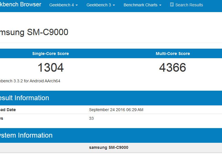 Samsung Galaxy C9 Pamer RAM 6GB di Geekbench